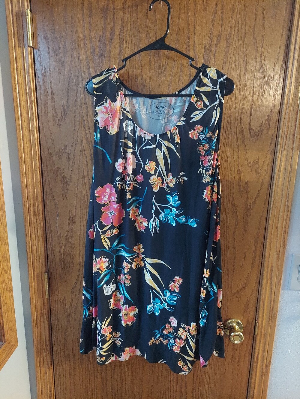 Soma Live Lounge Wear Floral Sleeveless Dress Nightgown Black Pink Teal XXL